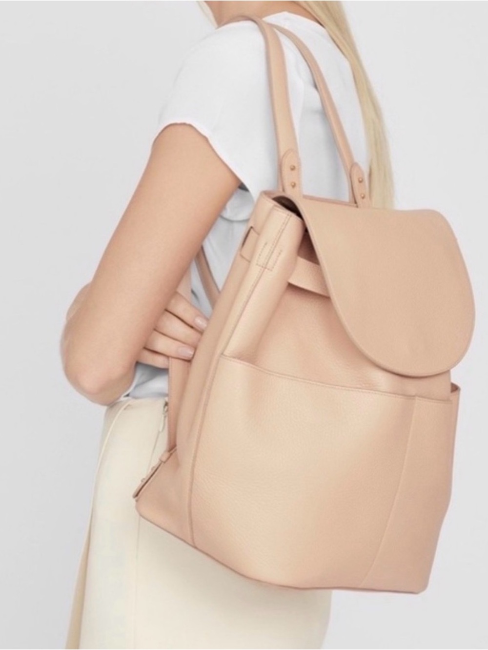 Cuyana 13 Inch Classic Pebbled Leather Backpack Tote in Blush